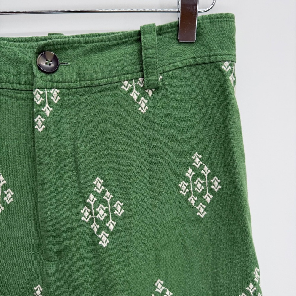 Zara Green Embroidered Wide Leg Linen Blend Pants Size M Euro Summer Trouser - Picture 2 of 11